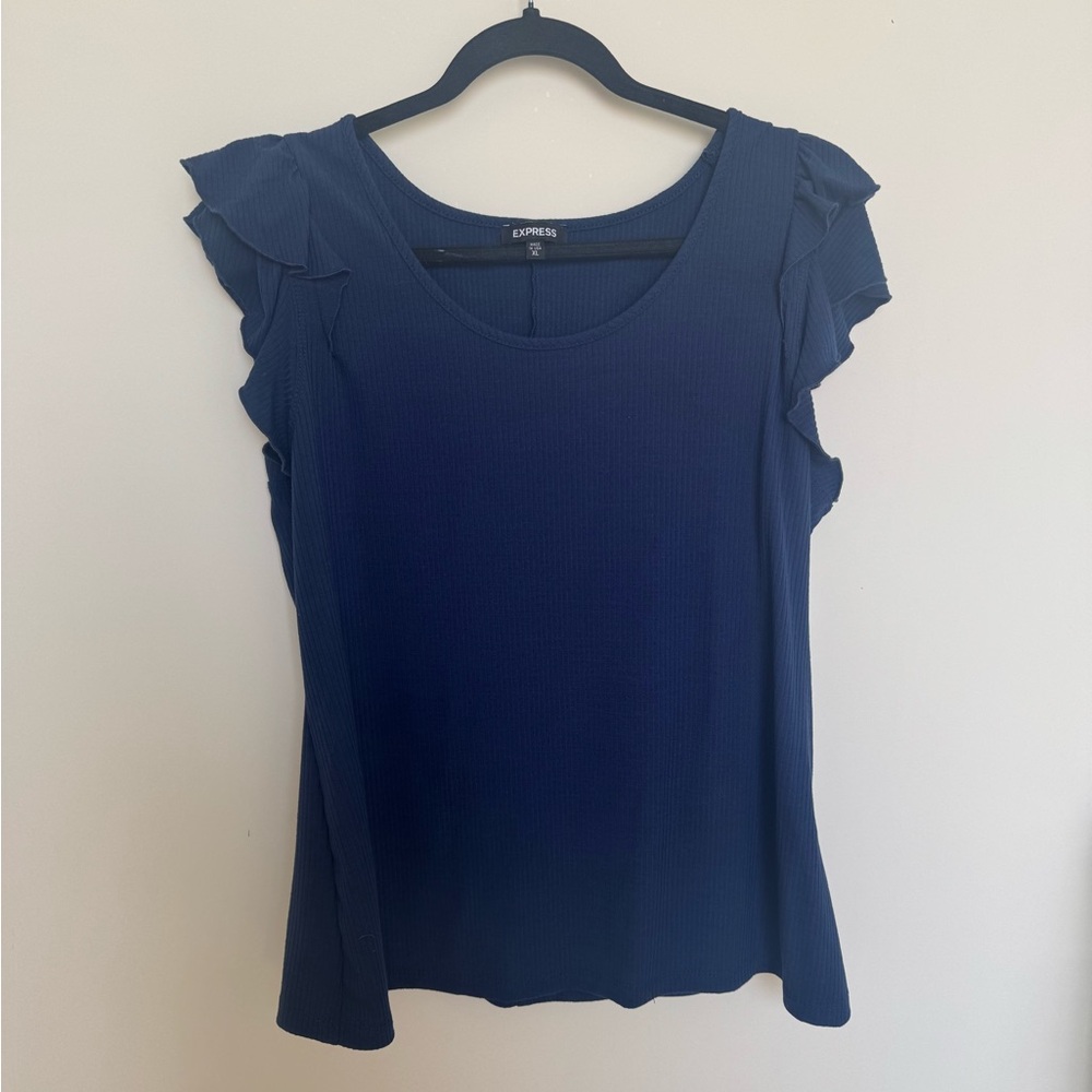 Express Women's Navy Ruffle Sleeve Blouse